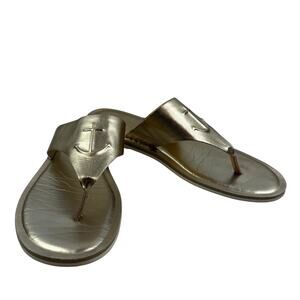 Sperry Top-Sider Metallic Gold Leather Nautical Anchor Detail Sandals Women's 10